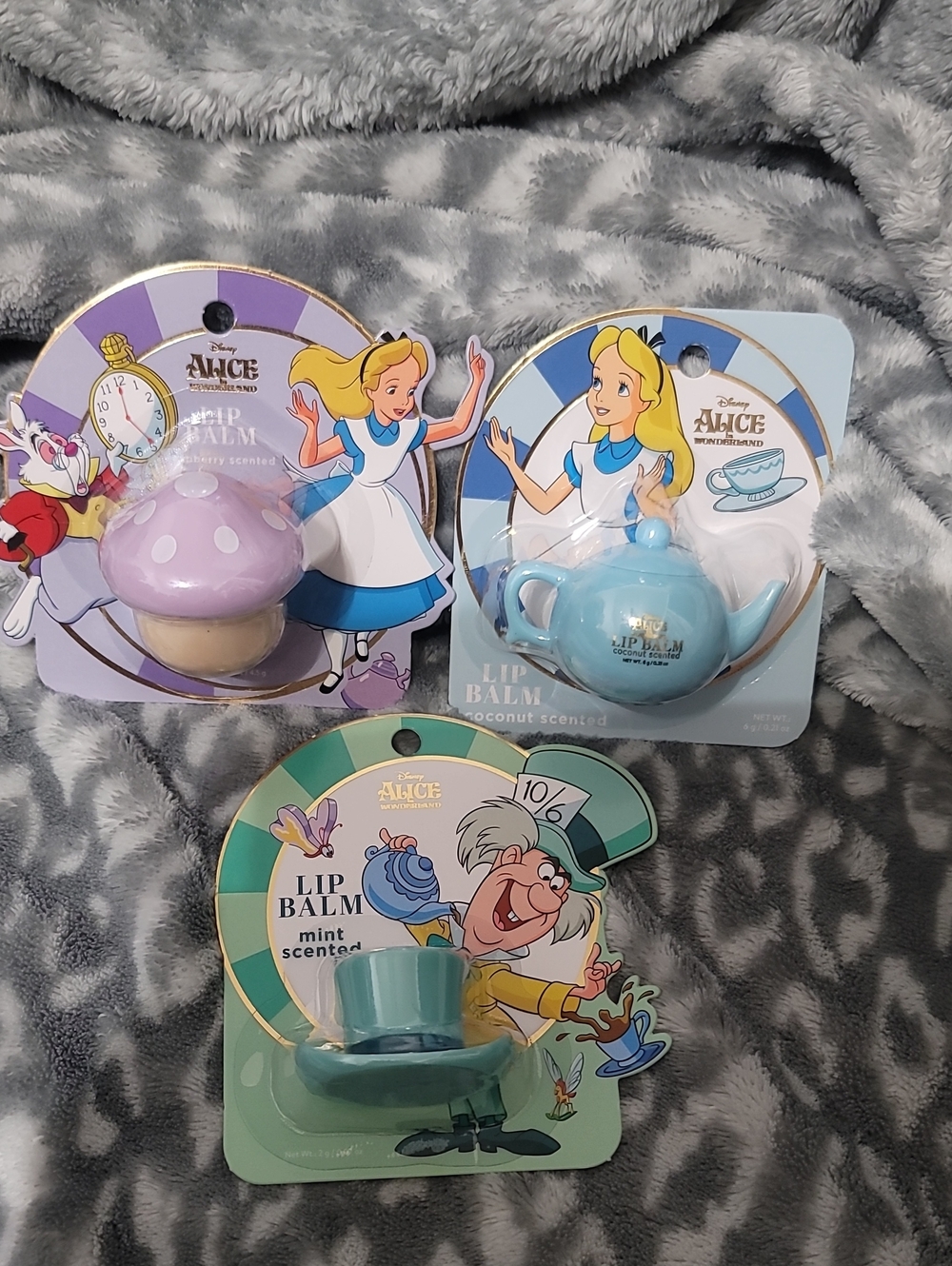 Disney Alice in Wonderland Scented Lip Balm Trio - Raspberry, Mint And Coconut